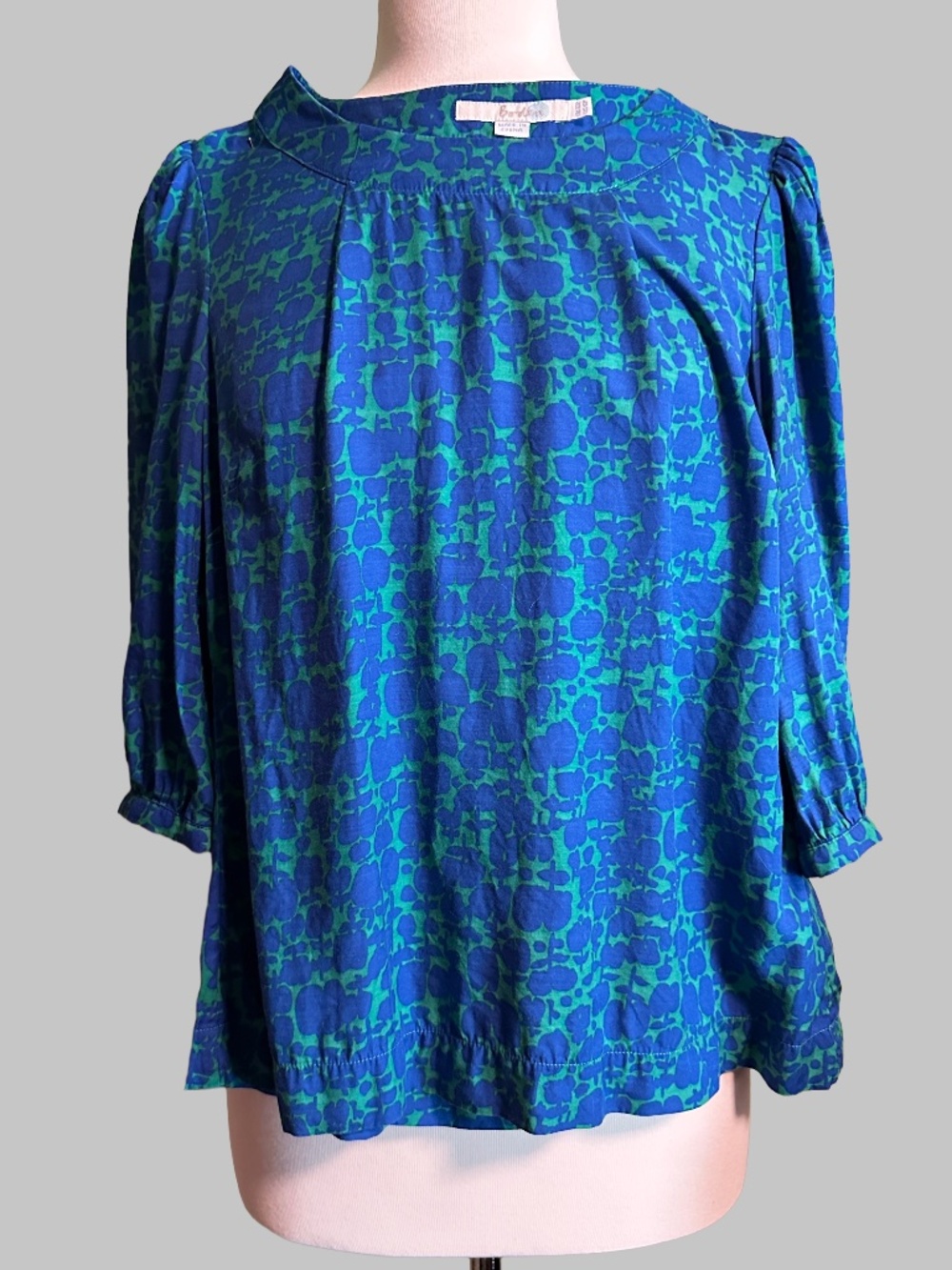 Boden Silk Blend Abstract Blouse Blue Green Pleated Boho Workwear 6P